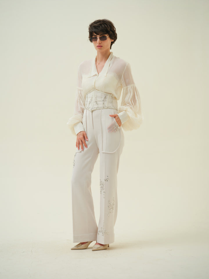 Sonnet - Crystal Embroidered Organza Shirt Set