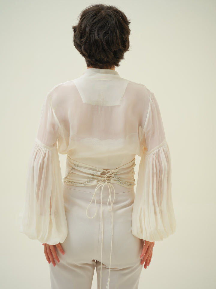 Sonnet - Crystal Embroidered Organza Shirt Set