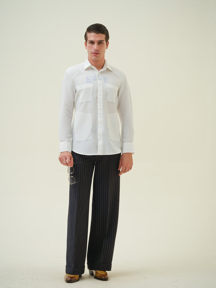Kantha - White Embroidered Shirt