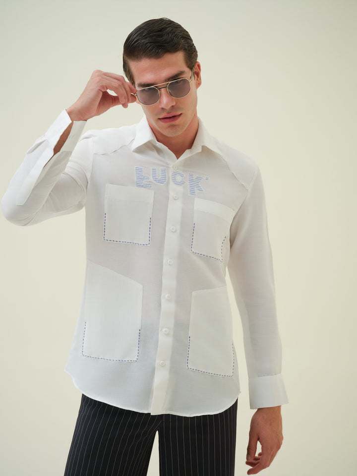 Kantha - White Embroidered Shirt
