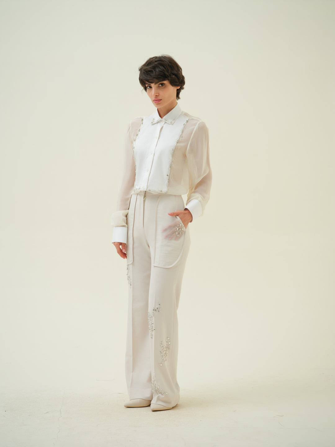 Cristal - Crystal Embroidered Organza Shirt