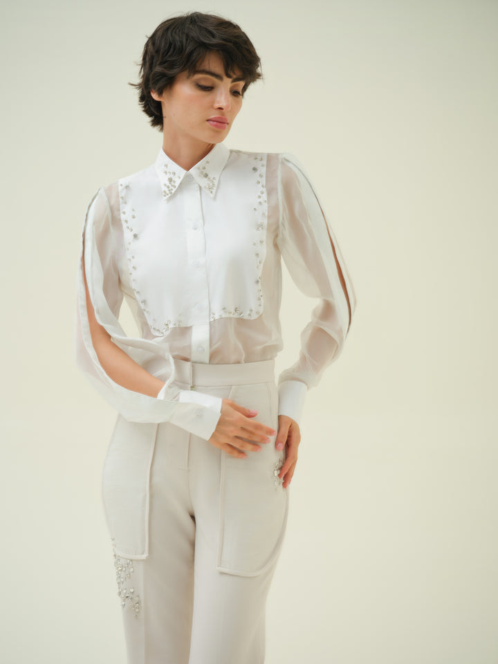Brillo - Hand Embroidered Organza Shirt