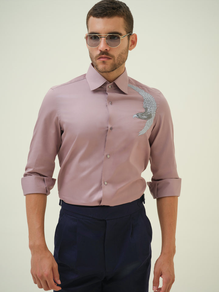 Eagle - Mauve Hand Embroidered Shirt