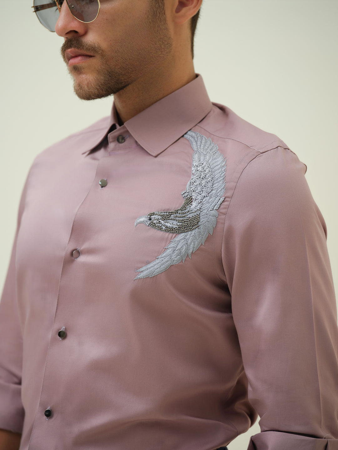 Eagle - Mauve Hand Embroidered Shirt