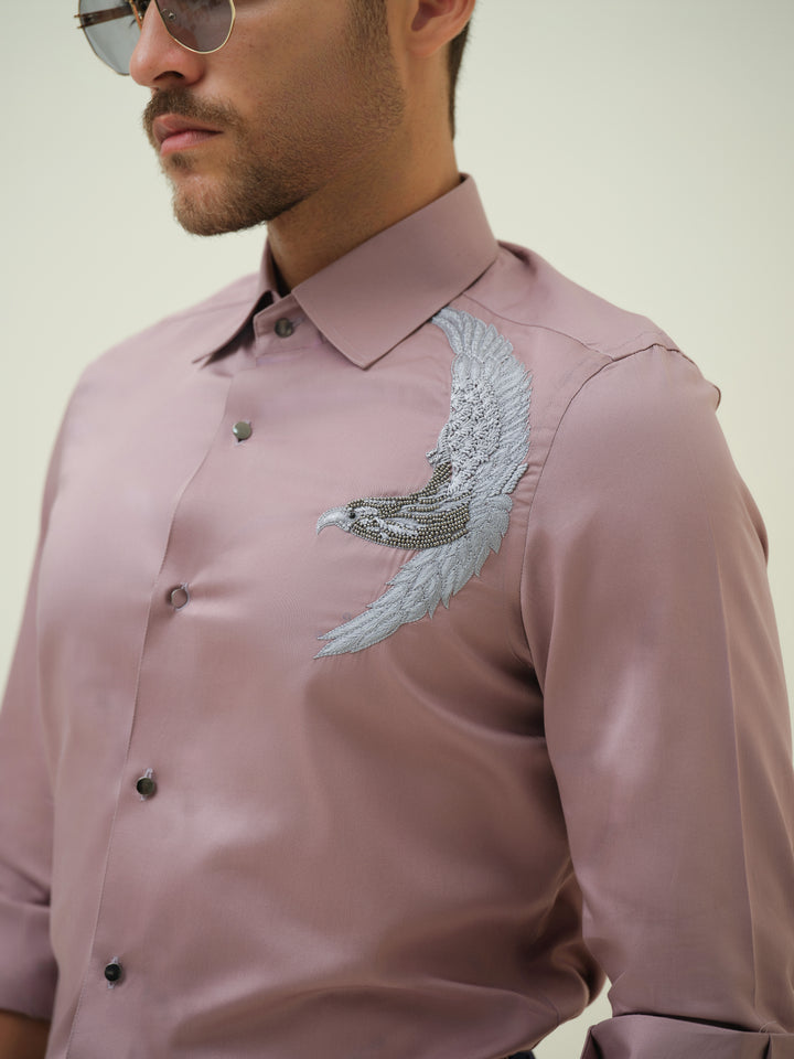 Eagle - Mauve Hand Embroidered Shirt