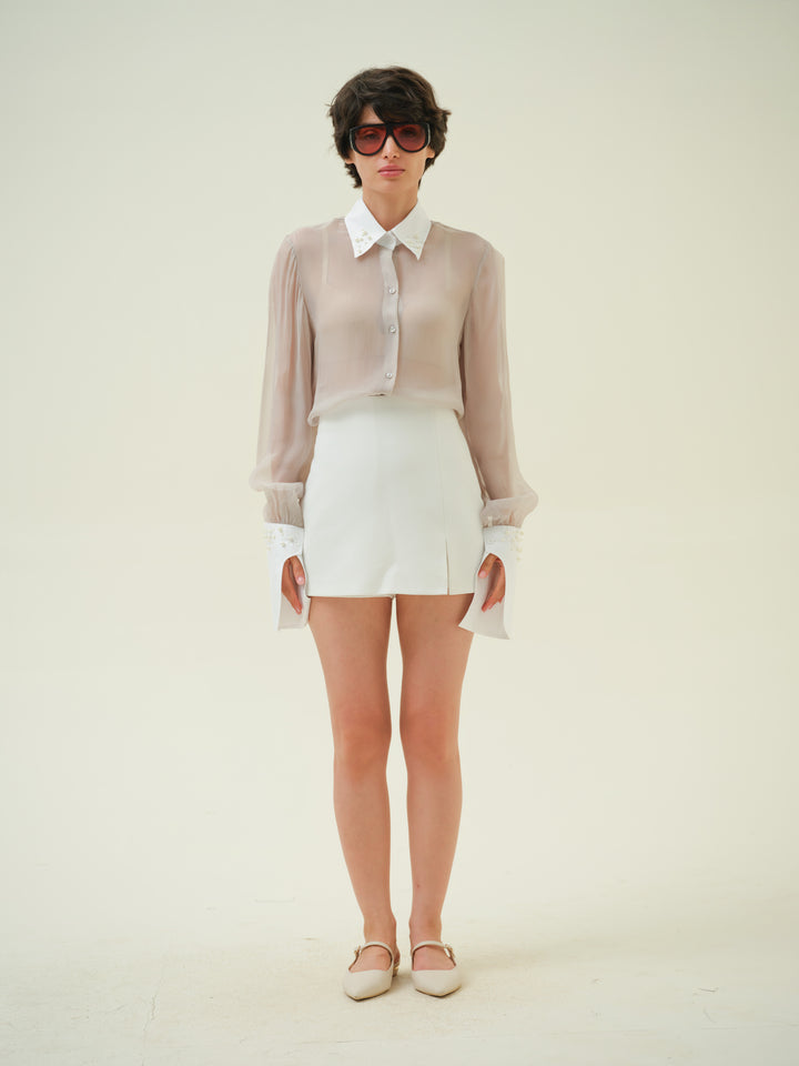 Perla - Grey Pearl Organza Shirt