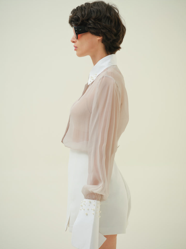Perla - Grey Pearl Organza Shirt
