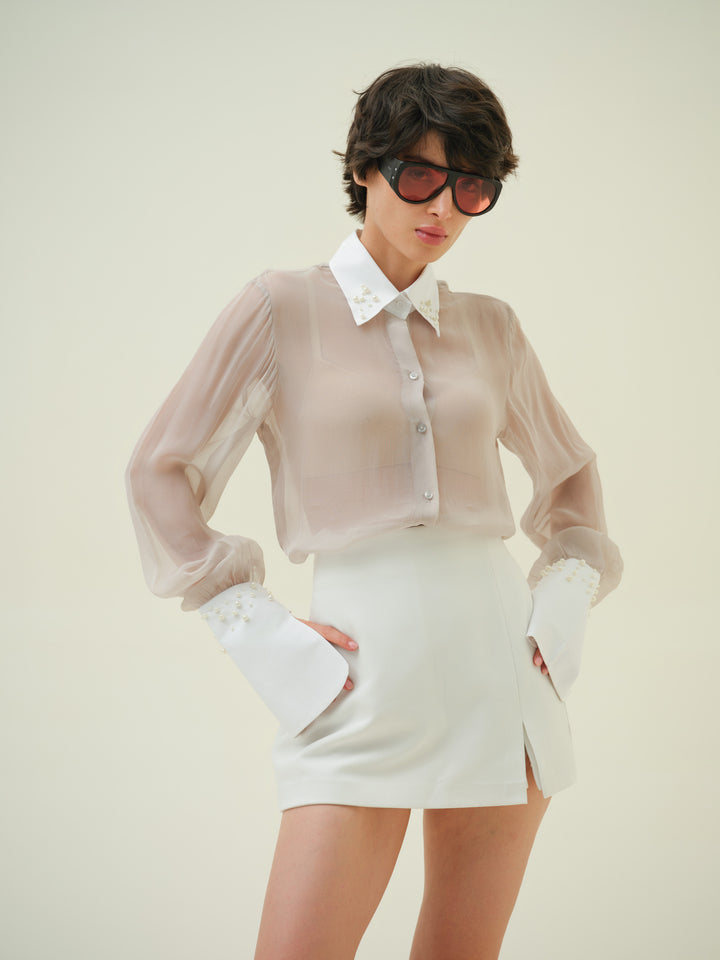 Perla - Grey Pearl Organza Shirt