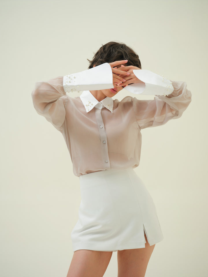 Perla - Grey Pearl Organza Shirt