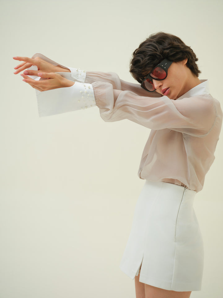 Perla - Grey Pearl Organza Shirt