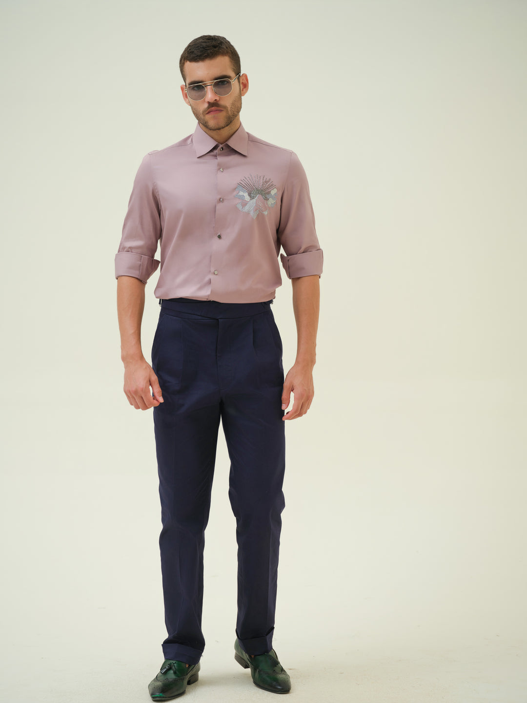 Grey Scenic - Mauve Hand Embroidered Shirt