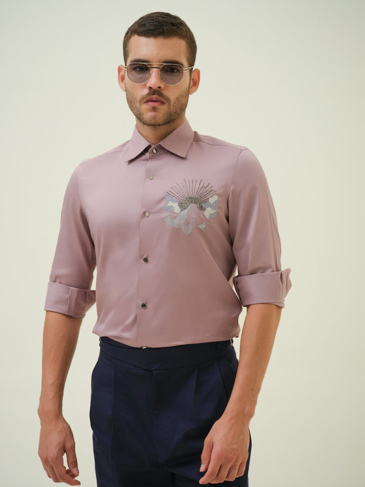 Grey Scenic - Mauve Hand Embroidered Shirt