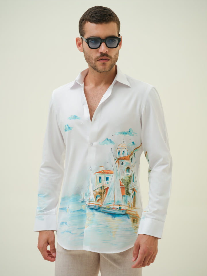 White Vacation Hand Painted Shirt