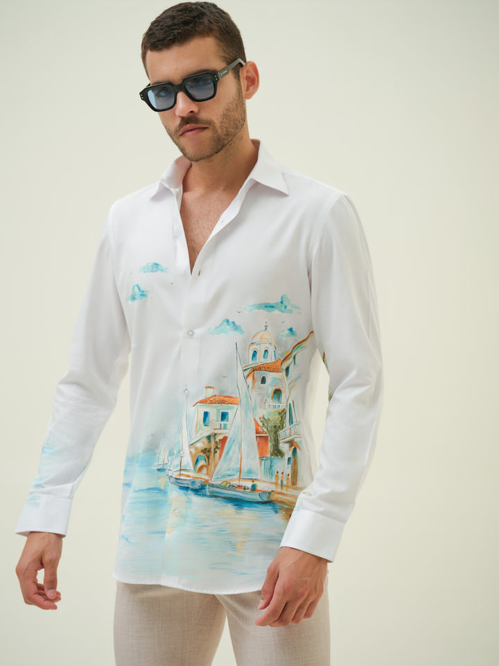 White Vacation Hand Painted Shirt