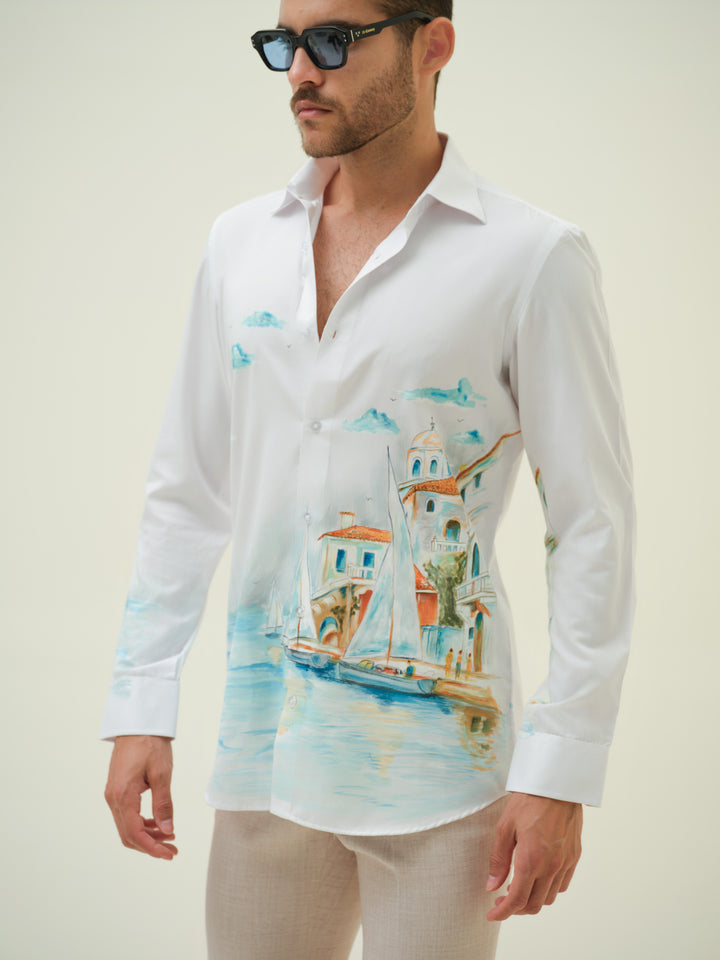 White Vacation Hand Painted Shirt
