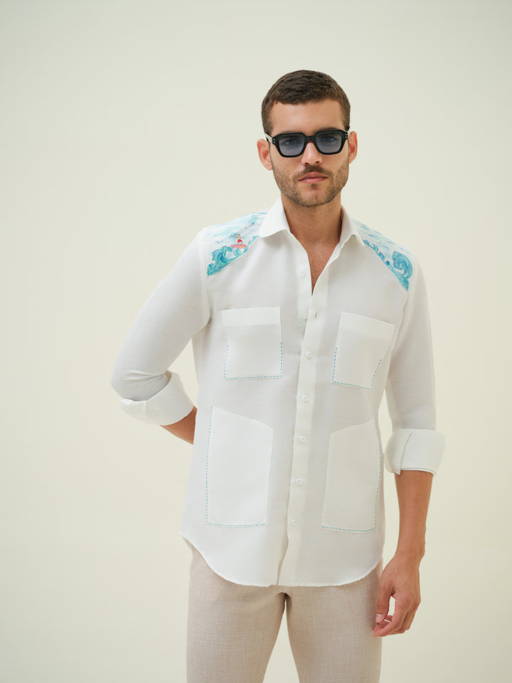 Wave Rider - White Hand Painted Shirt