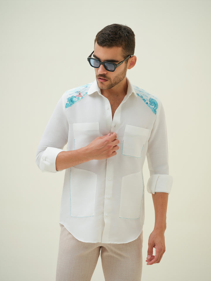 Wave Rider - White Hand Painted Shirt