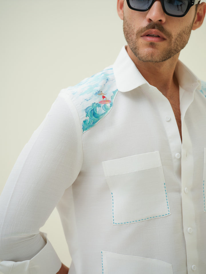 Wave Rider - White Hand Painted Shirt