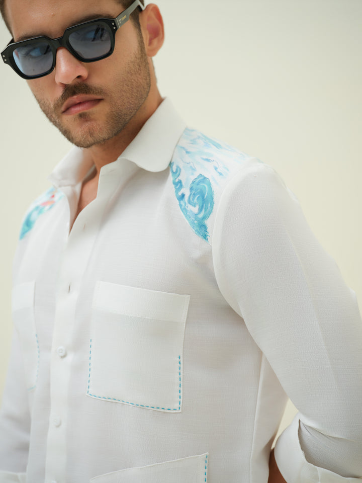 Wave Rider - White Hand Painted Shirt