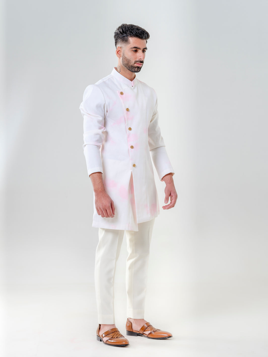 IVORY AND PINK  MARBLE DYEING KURTA