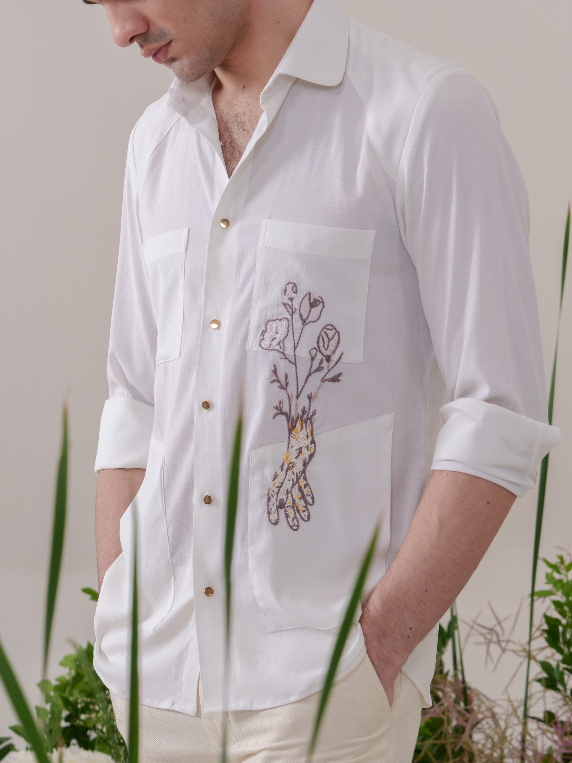 White Embroidered Shirt – Amrit Dawani