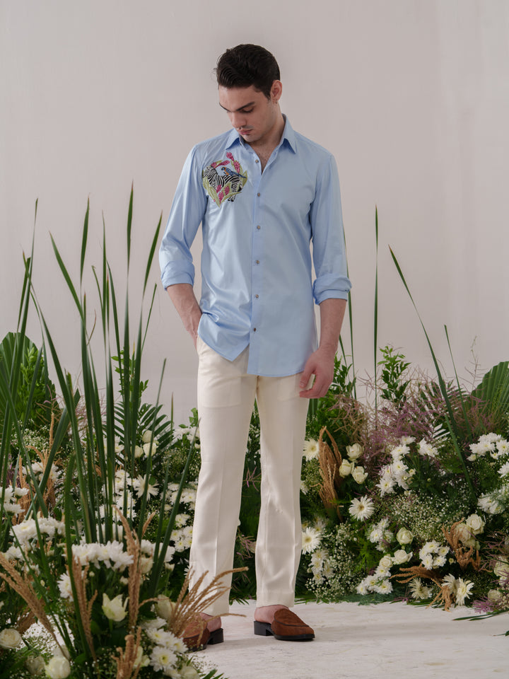 Powder Blue Embroidered Shirt