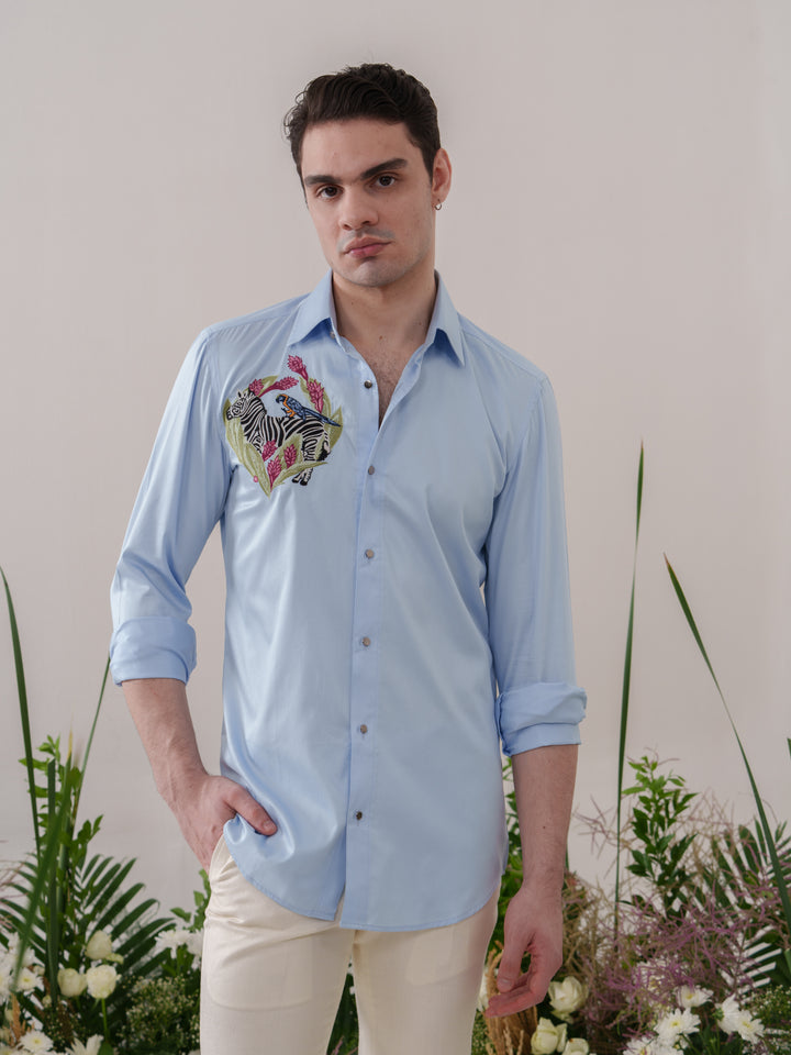 Powder Blue Embroidered Shirt