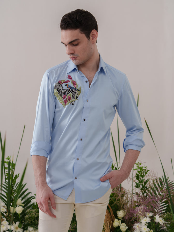 Powder Blue Embroidered Shirt