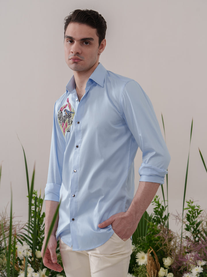 Powder Blue Embroidered Shirt