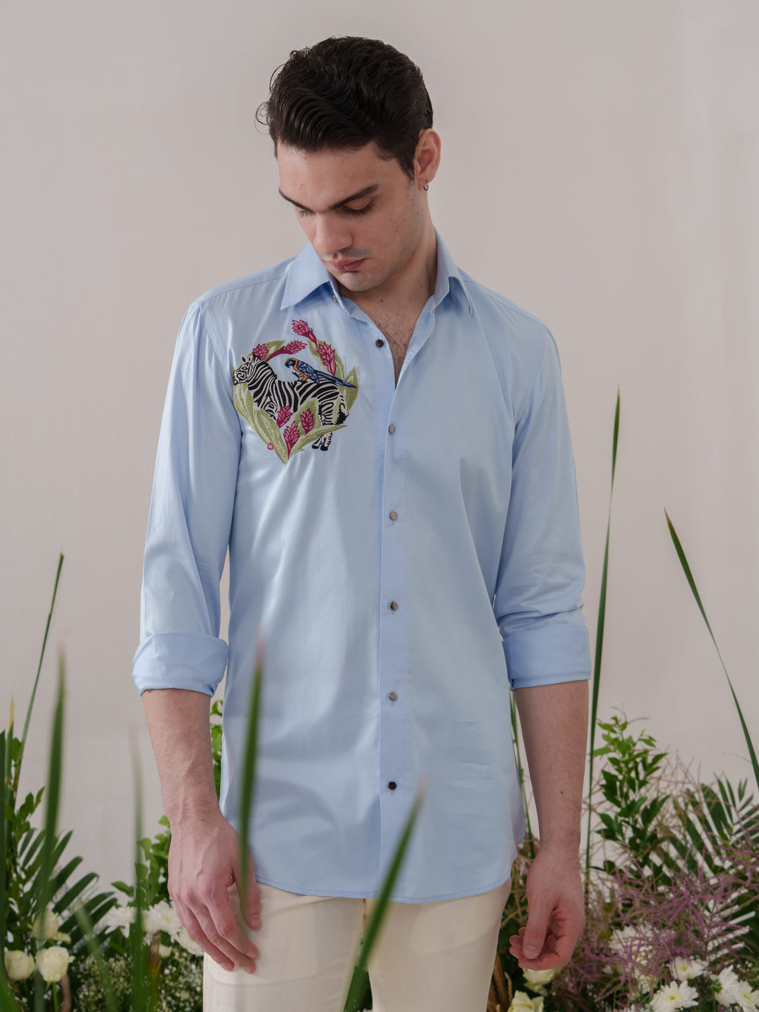 Powder Blue Embroidered Shirt