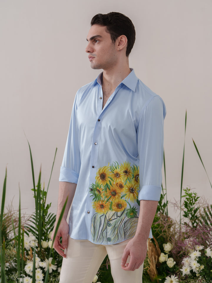 Sunflower Motif Hand Painted Shirt