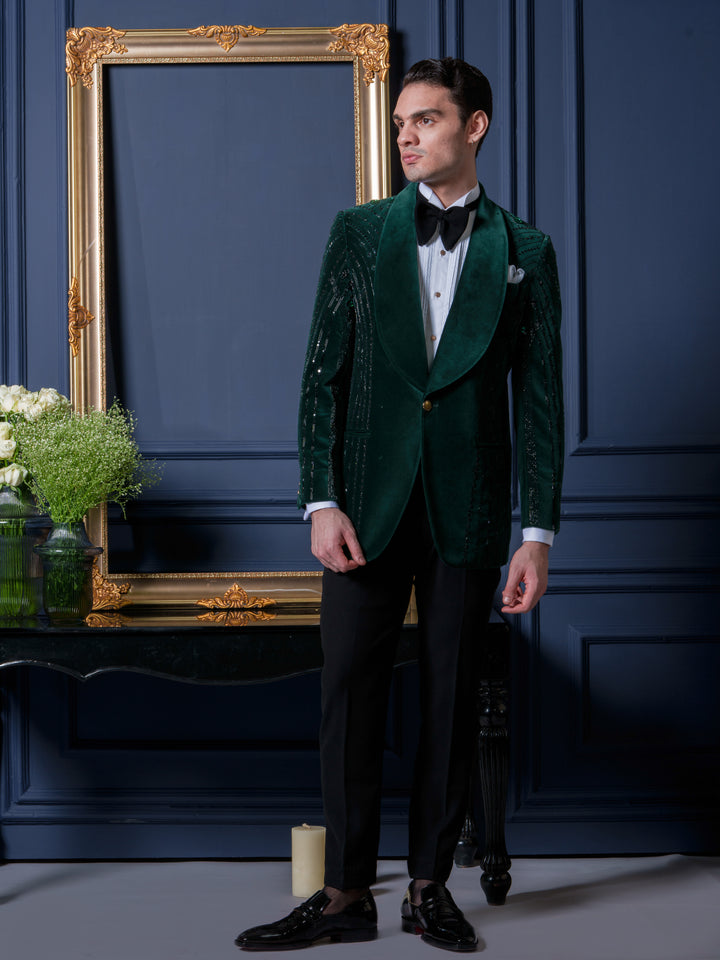 Emerald Velvet Studded Tuxedo Set