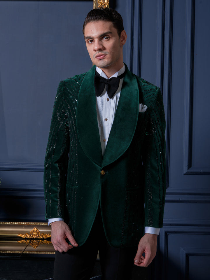 Emerald Velvet Studded Tuxedo Set