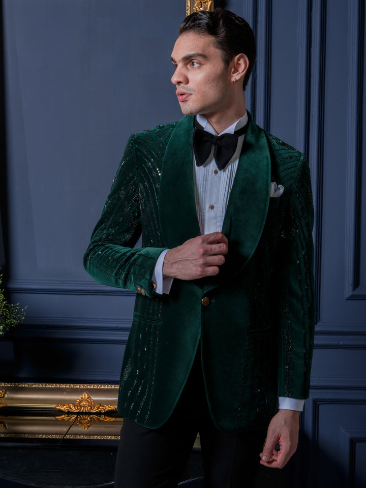 Emerald Velvet Studded Tuxedo Set