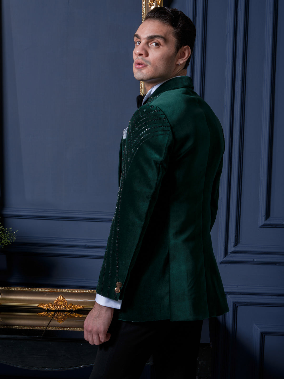 Emerald Velvet Studded Tuxedo Set