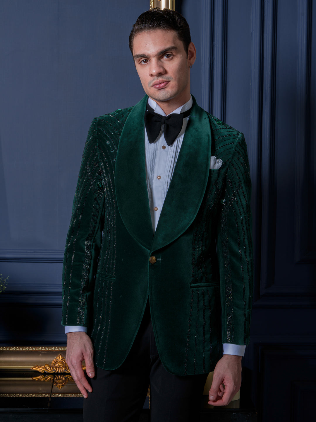 Emerald Velvet Studded Tuxedo Set