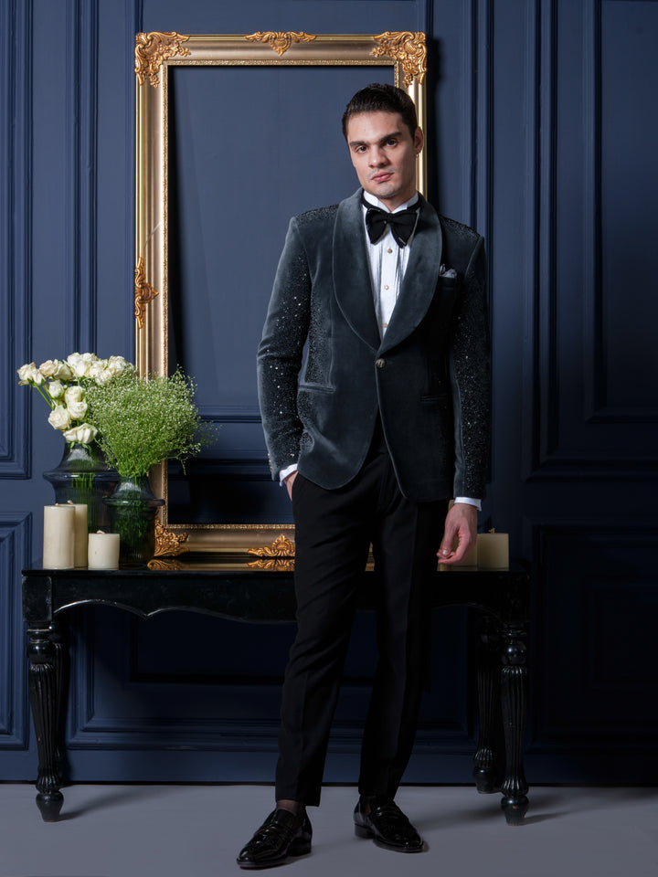 Grey Velvet Radiance Tuxedo Set