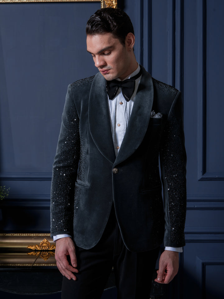 Grey Velvet Radiance Tuxedo Set