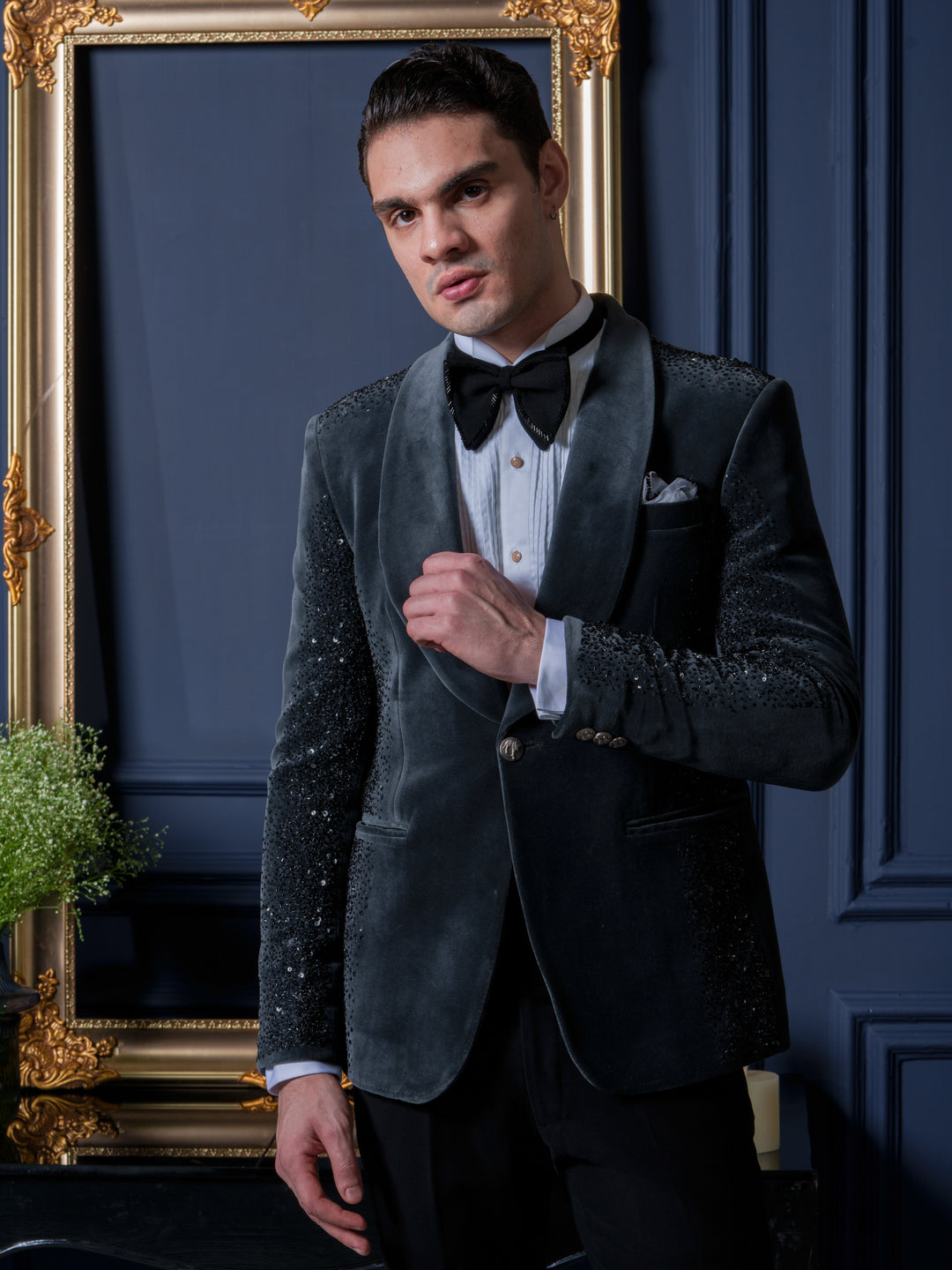 Grey Velvet Radiance Tuxedo Set