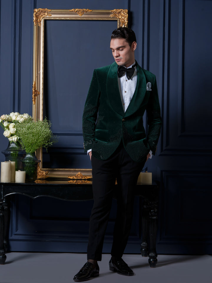 Emerald Velvet Abstract Tuxedo Set