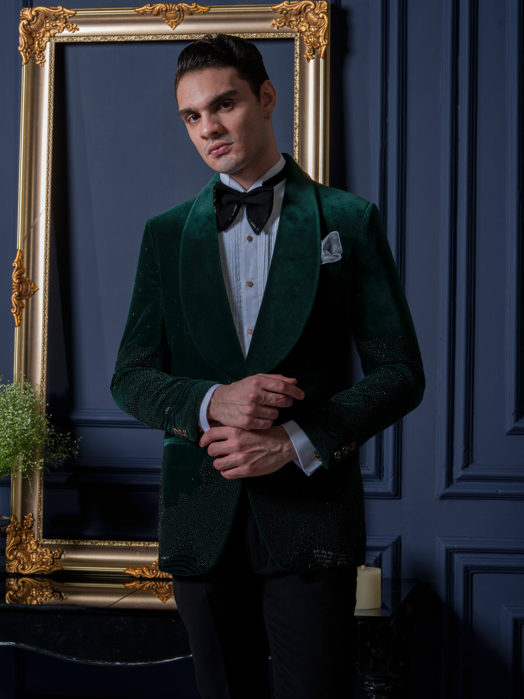 Emerald Velvet Abstract Tuxedo Set