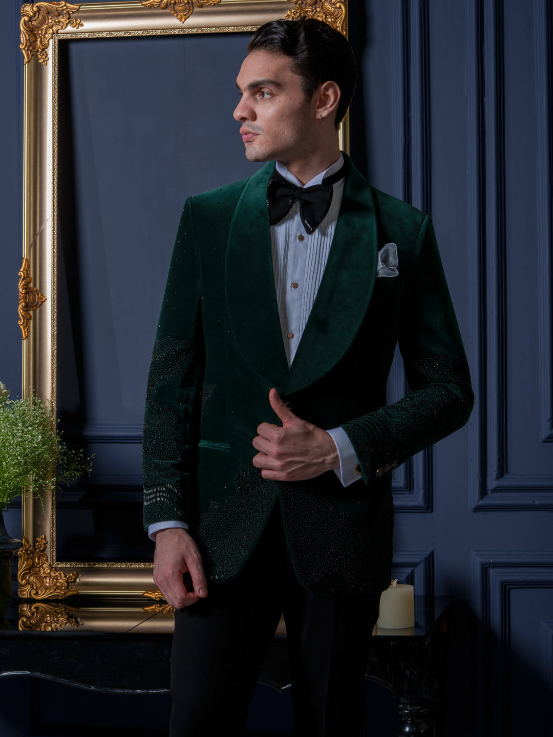 Emerald Velvet Abstract Tuxedo Set