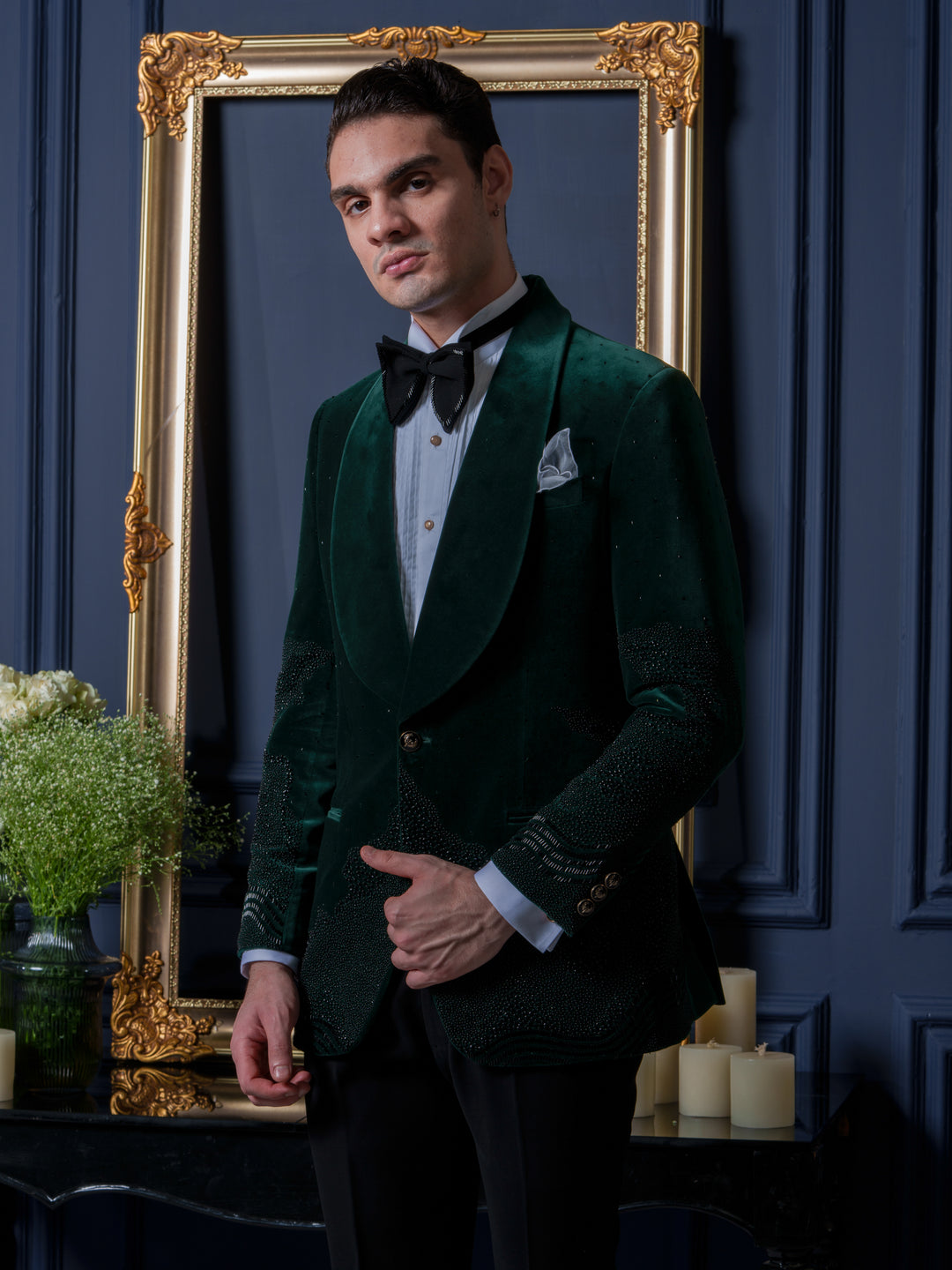 Emerald Velvet Abstract Tuxedo Set