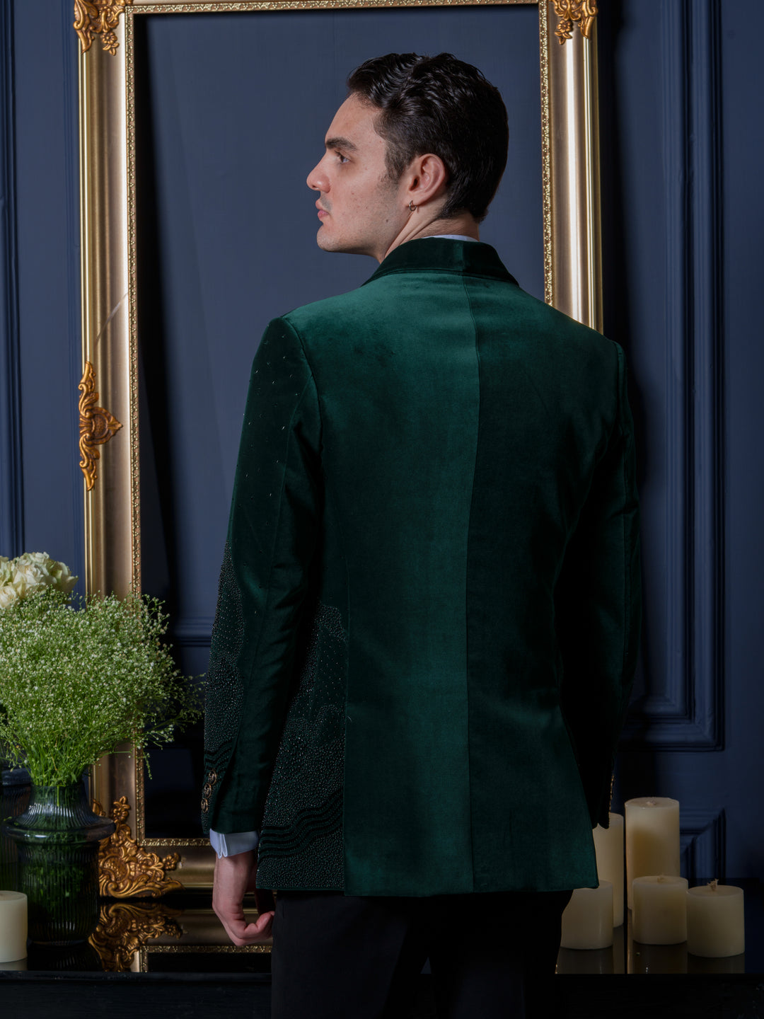 Emerald Velvet Abstract Tuxedo Set