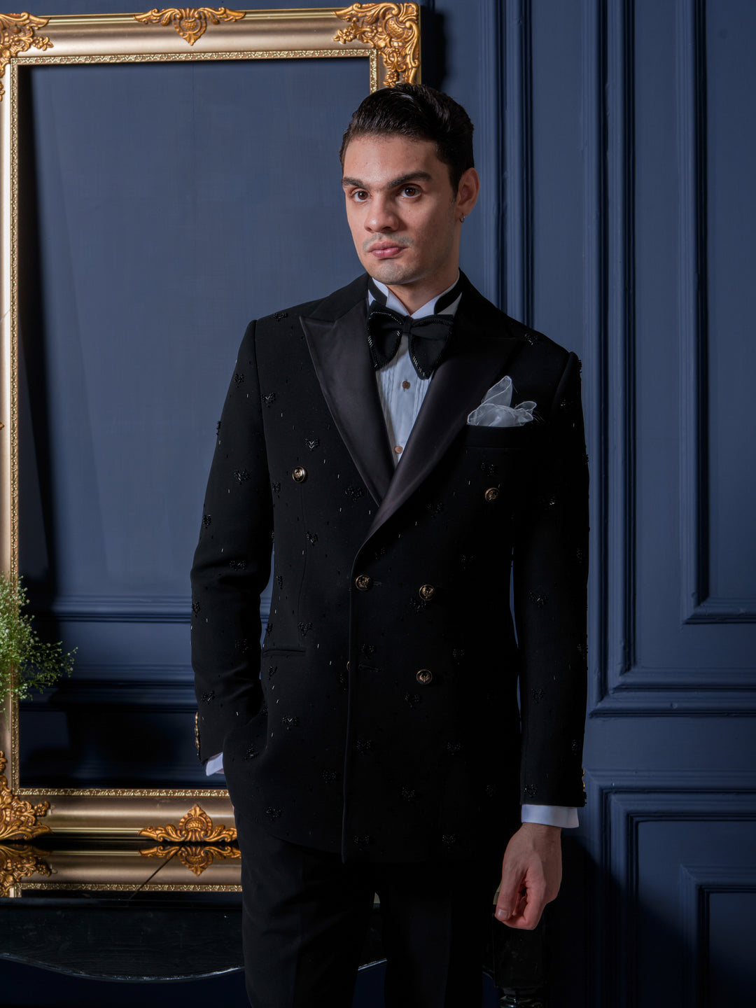 Black Japanese Peak Notch Double-Breasted Tuxedo Set