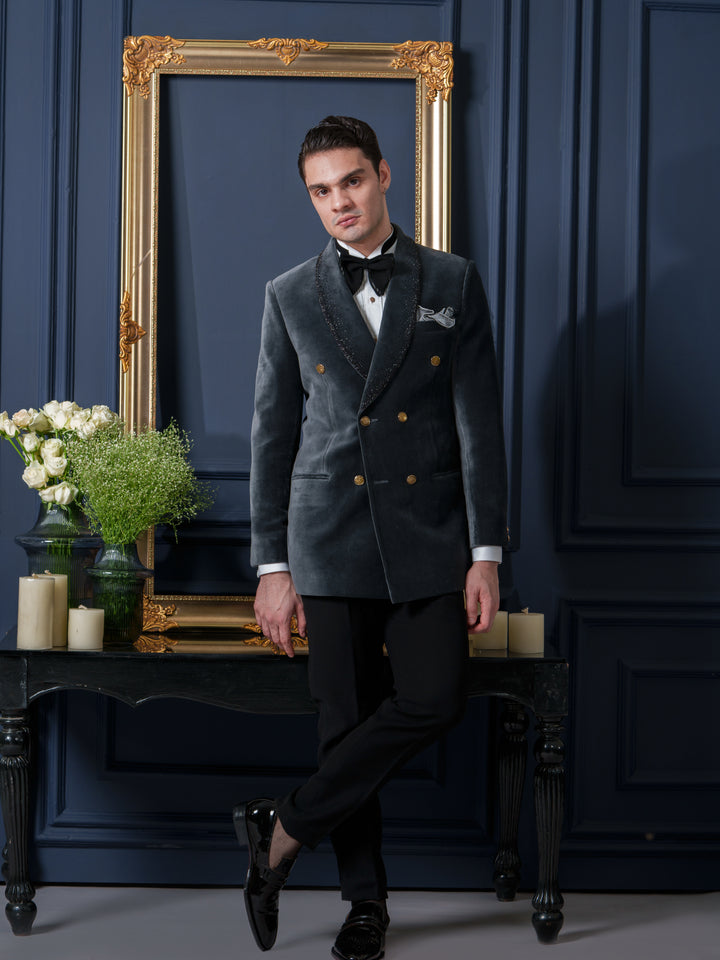 Grey Shawl Collar Tuxedo Set