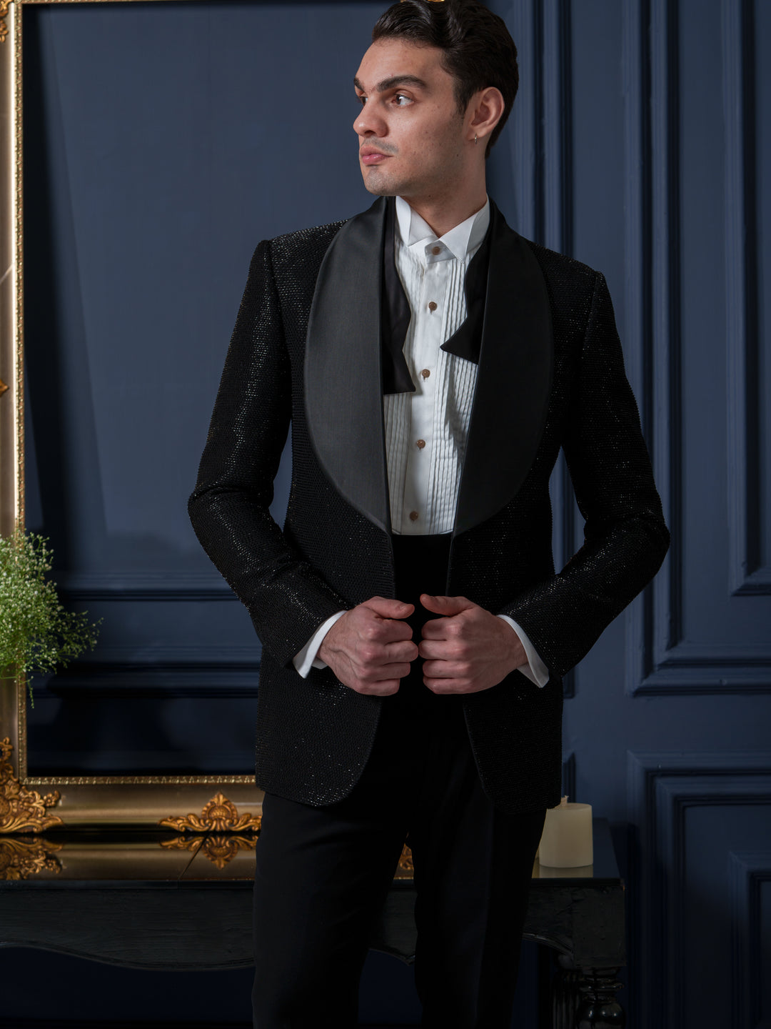 Opulent Black Embroidered Tuxedo Set