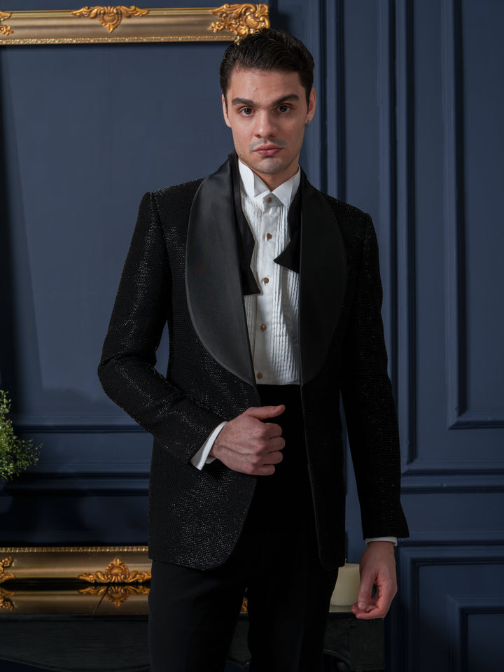 Opulent Black Embroidered Tuxedo Set